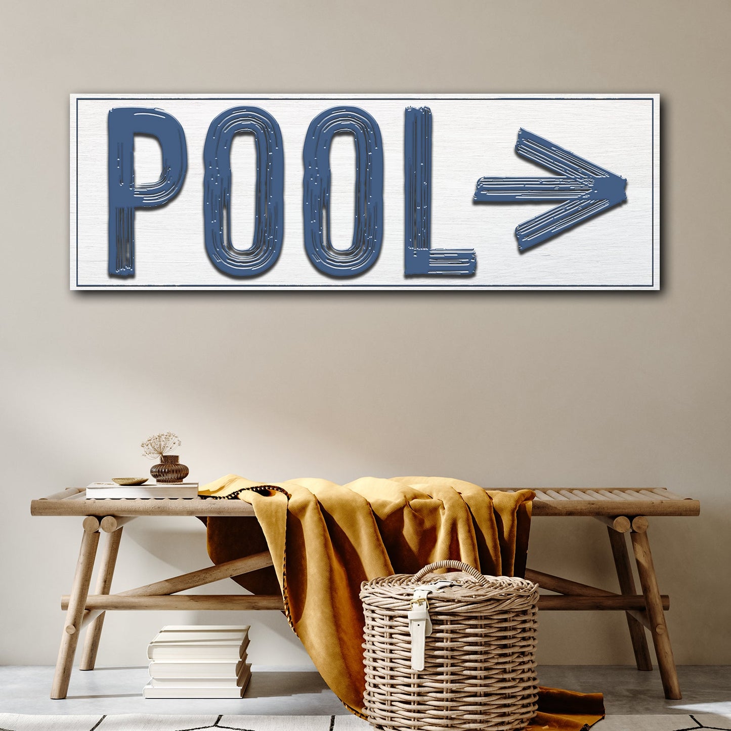 Pool arrow personalized canvas sign with coastal directional design