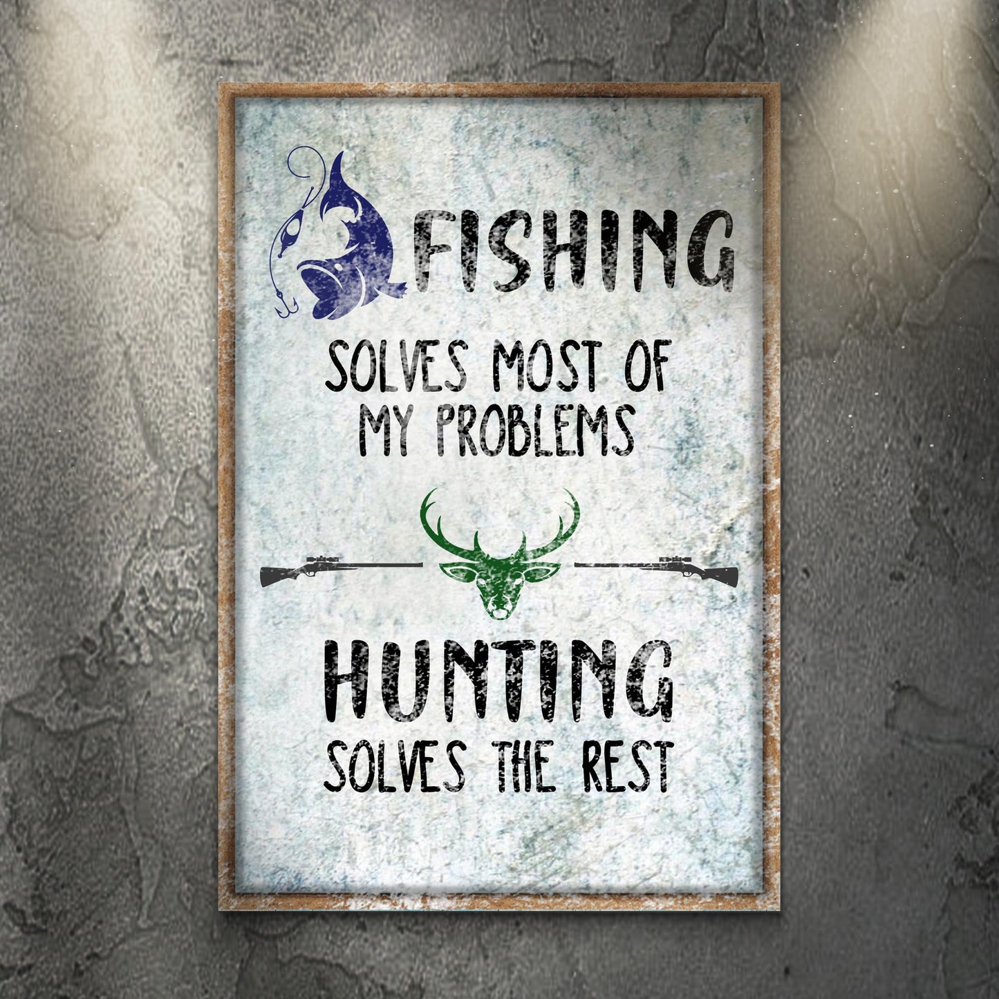 Personalized Fishing And Hunting rustic canvas sign with custom name