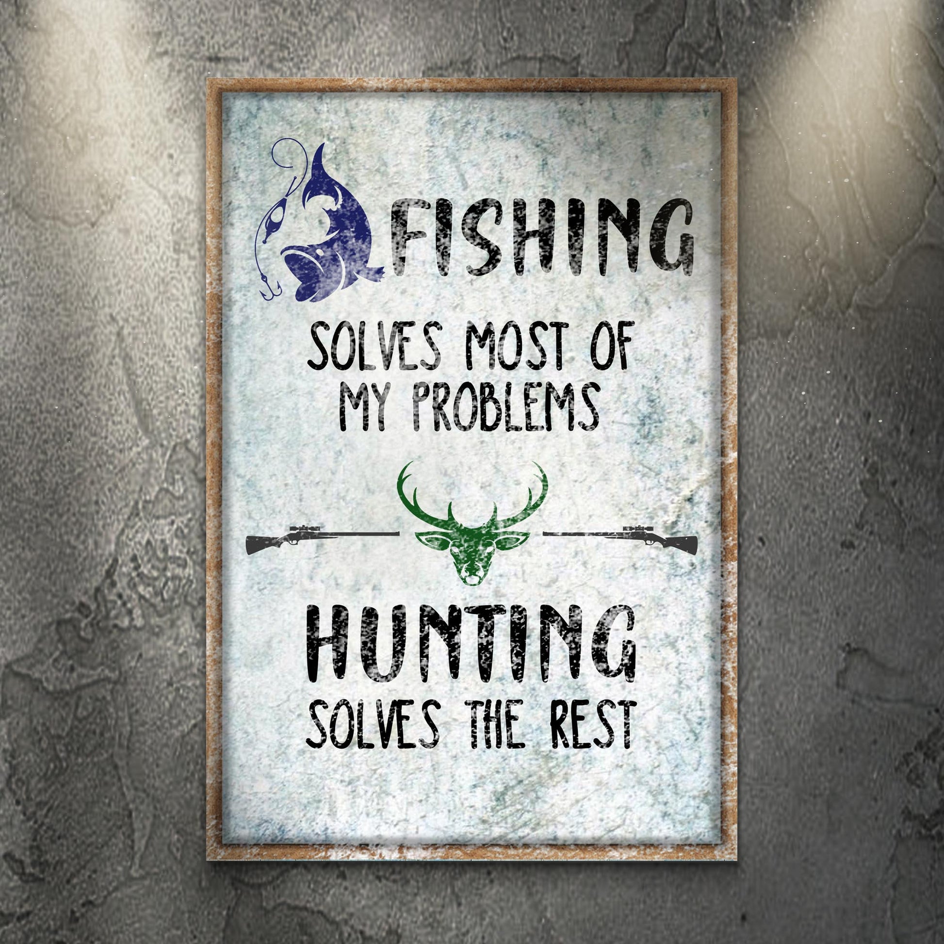 Personalized Fishing And Hunting rustic canvas sign with custom name