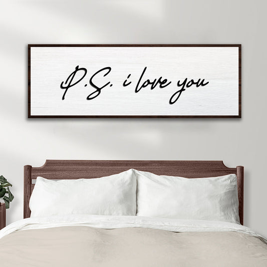 P.S. I Love You typography canvas wall art, vertical format romantic sign