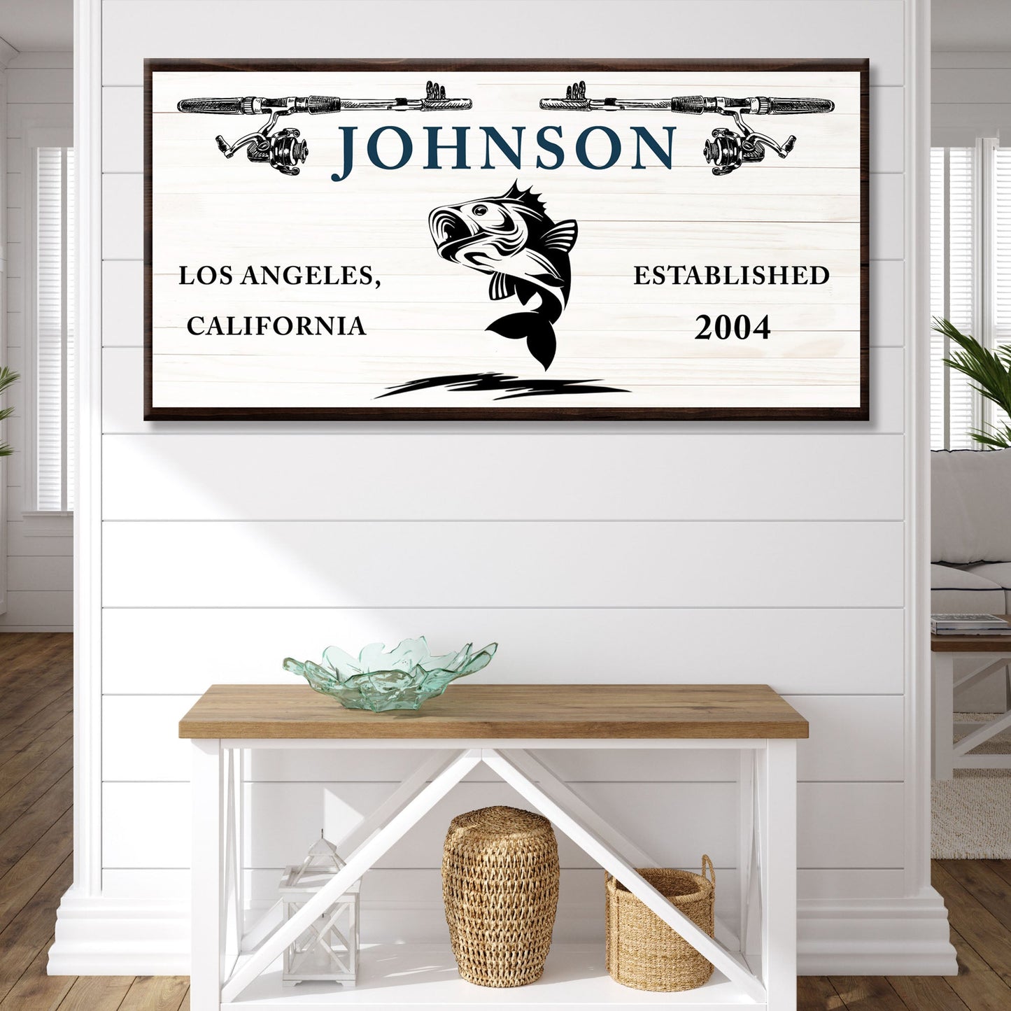 Gone Fishing personalized rustic canvas sign for a cabin or lake house