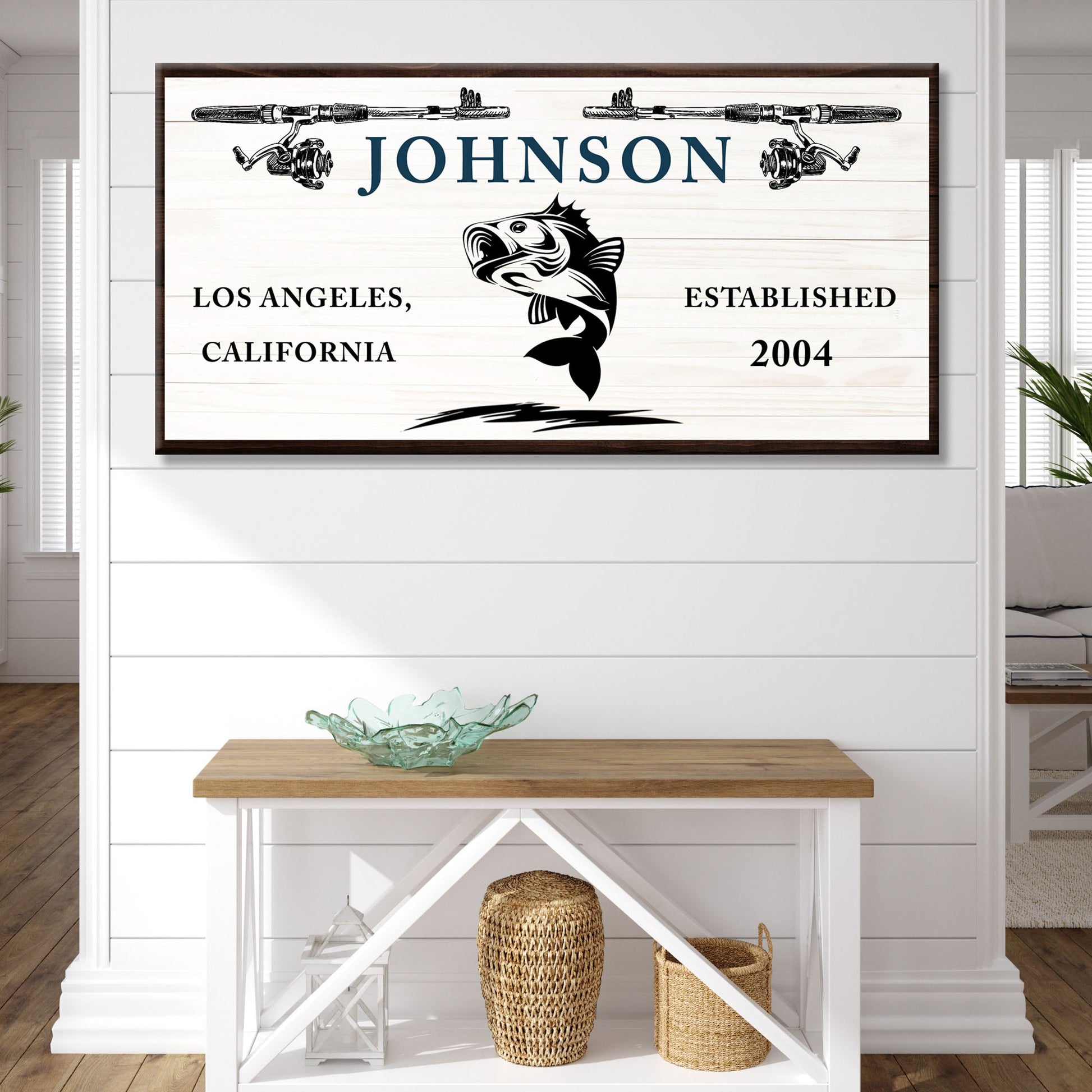 Gone Fishing personalized rustic canvas sign for a cabin or lake house