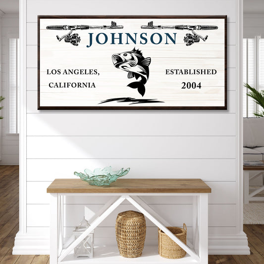 Gone Fishing personalized rustic canvas sign for a cabin or lake house