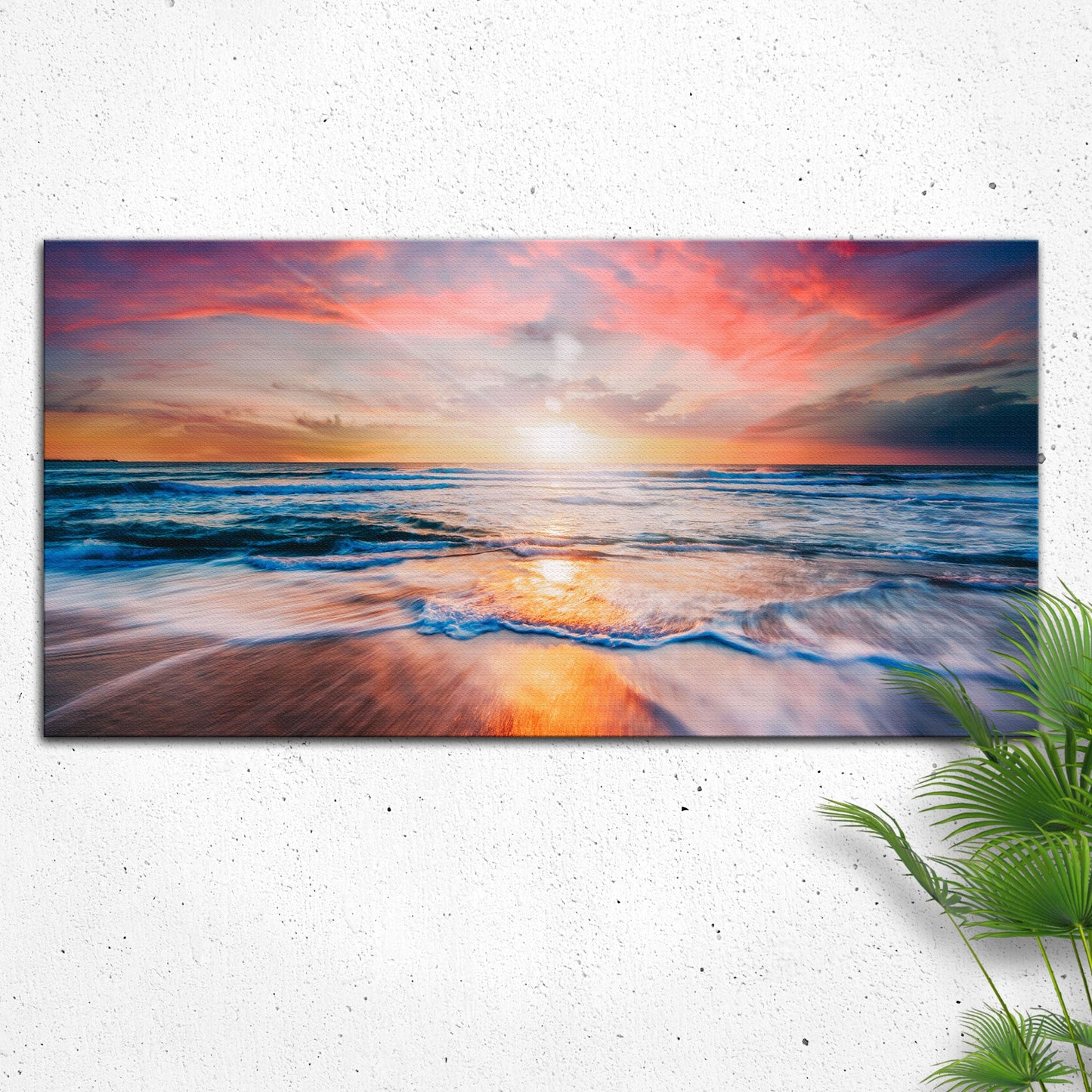 Sunrise rising over a wide ocean horizon with gold and pink sky, canvas wall art