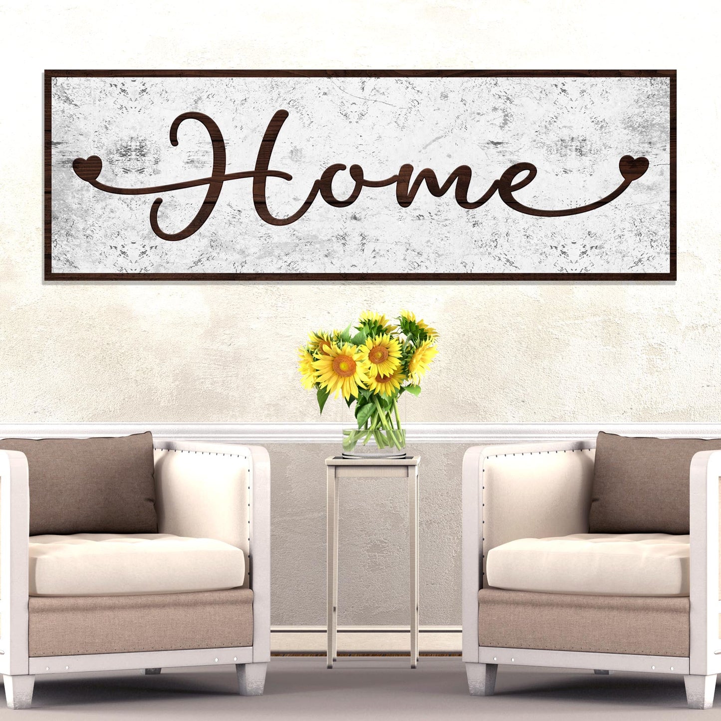 Home typography canvas wall art with warm welcoming lettering design on gallery-wrapped canvas for entryway and living room