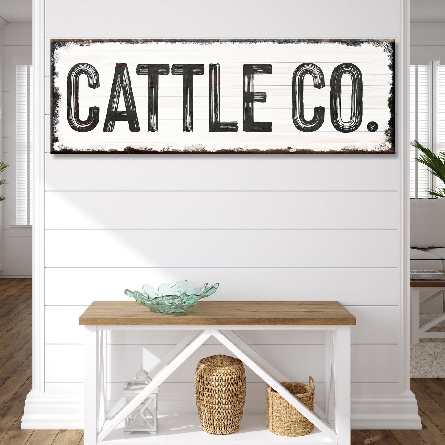 Family cattle co farmhouse canvas sign with rustic ranch design and family name