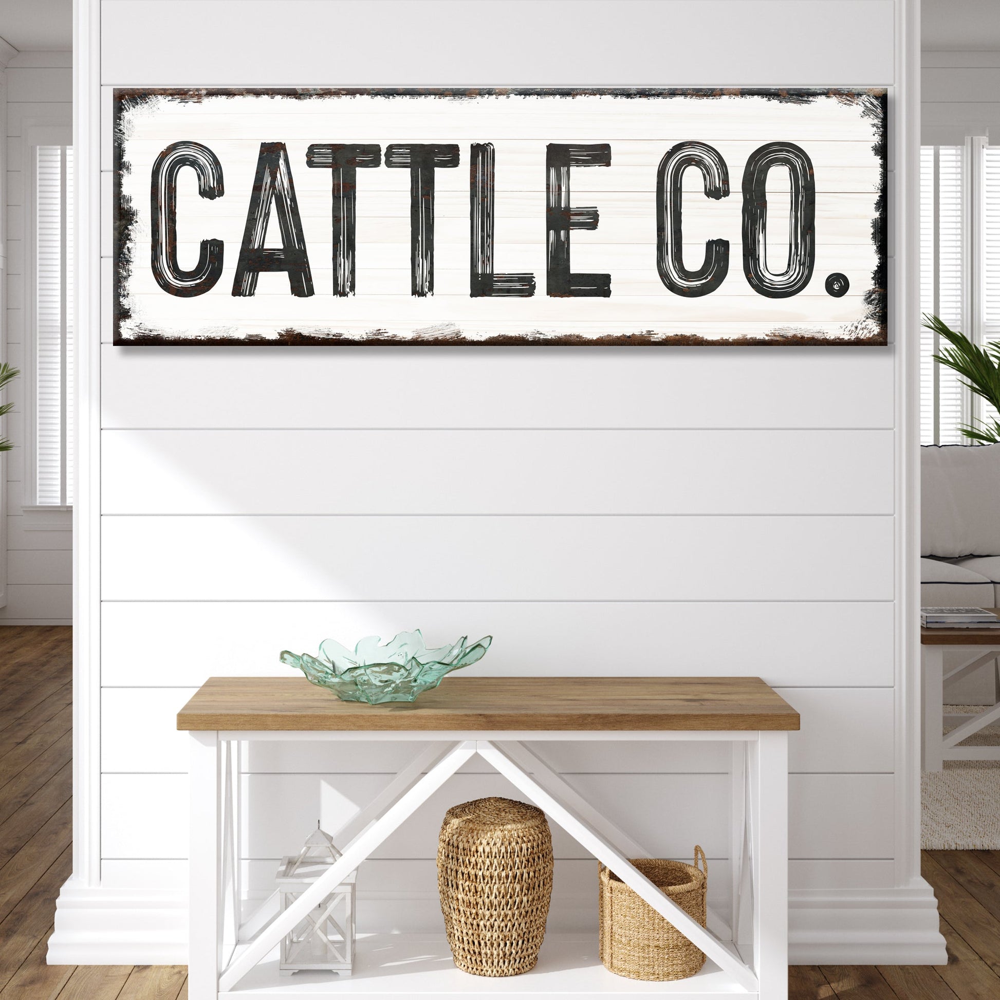 Family cattle co farmhouse canvas sign with rustic ranch design and family name