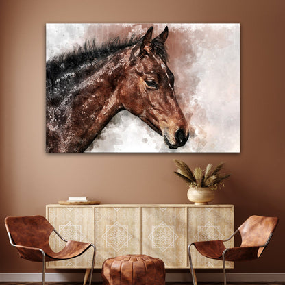 Horse watercolor canvas wall art with rustic natural charm, ready to hang