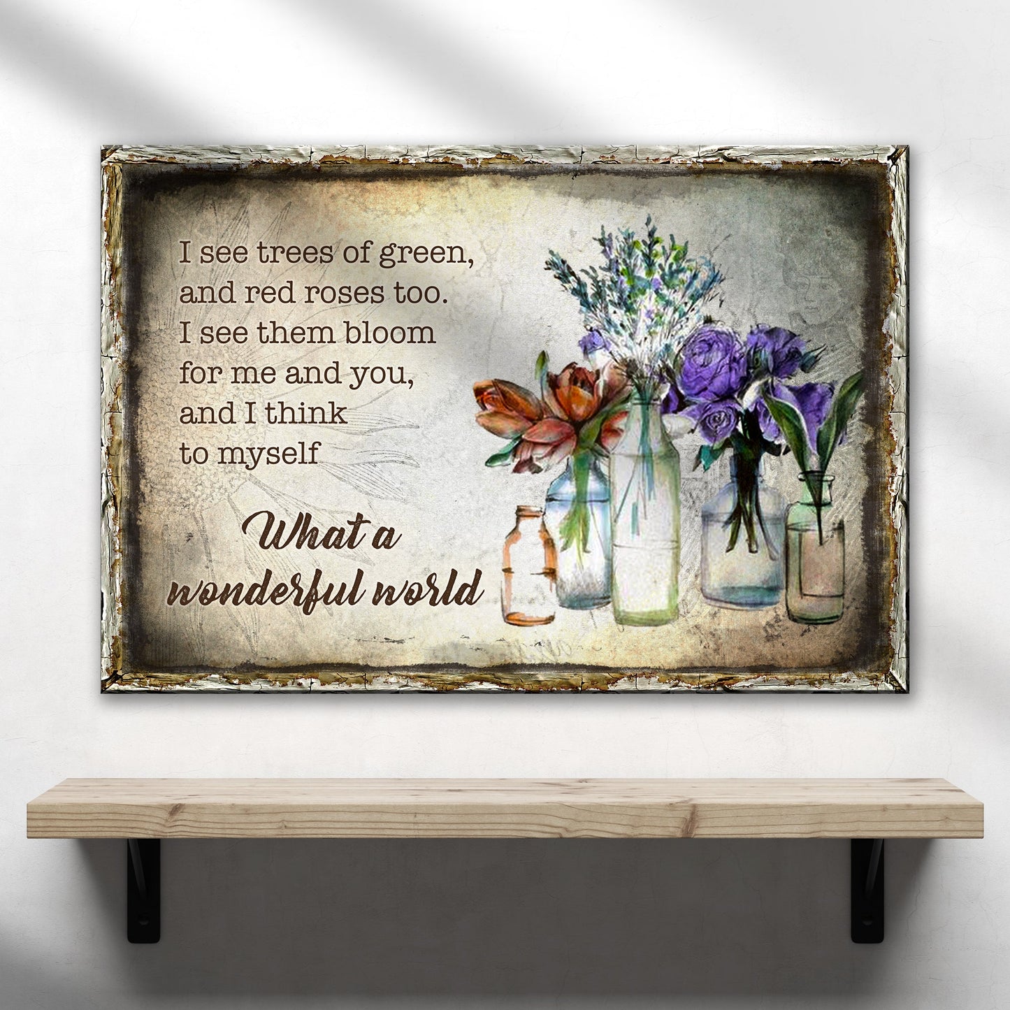 What a wonderful world lyric canvas sign in warm lettering
