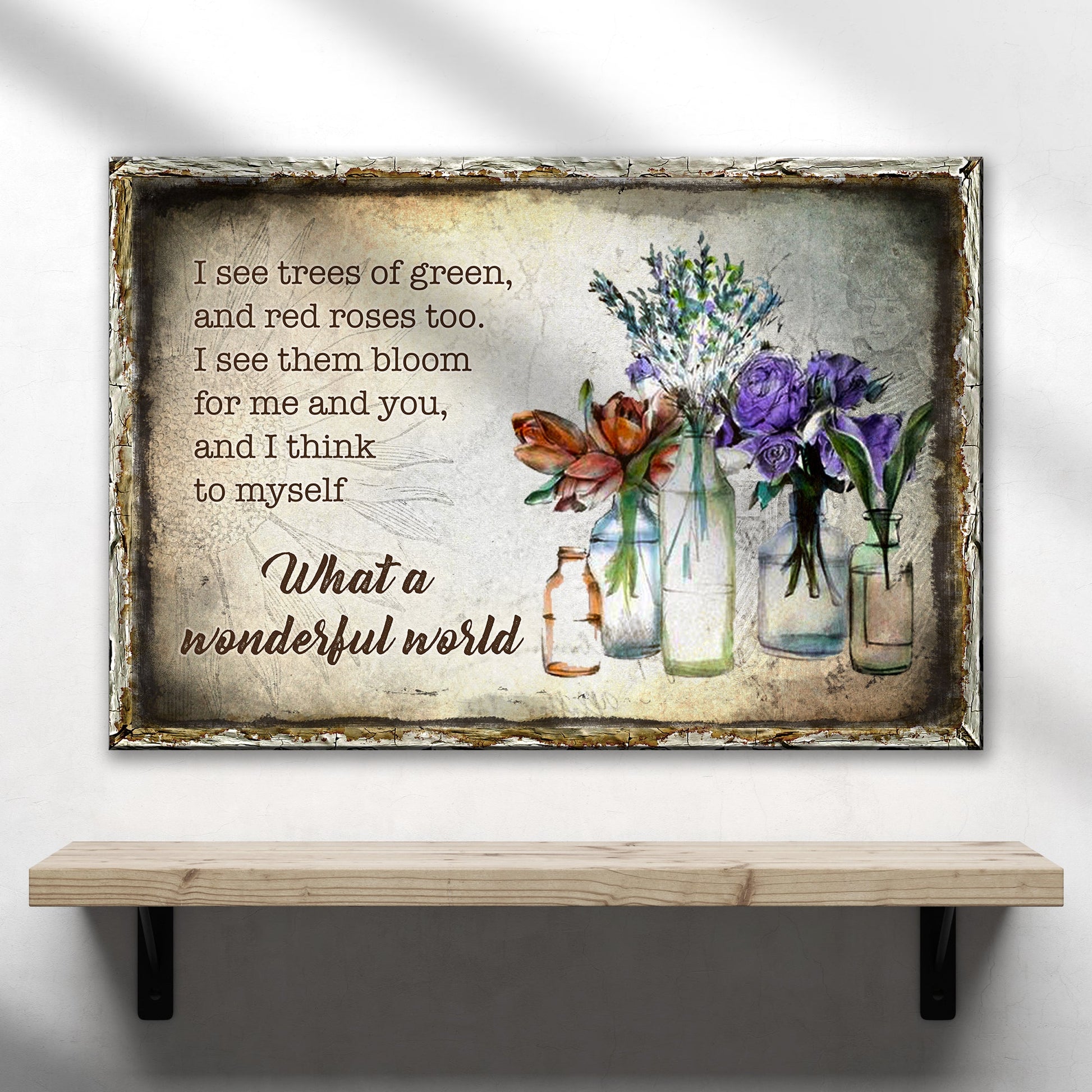 What a wonderful world lyric canvas sign in warm lettering