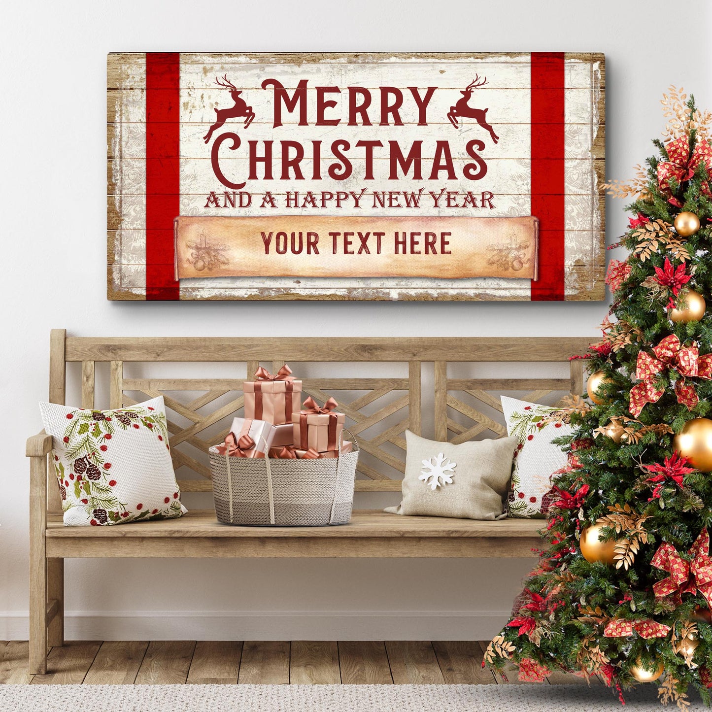 Merry Christmas And A Happy New Year Canvas Sign