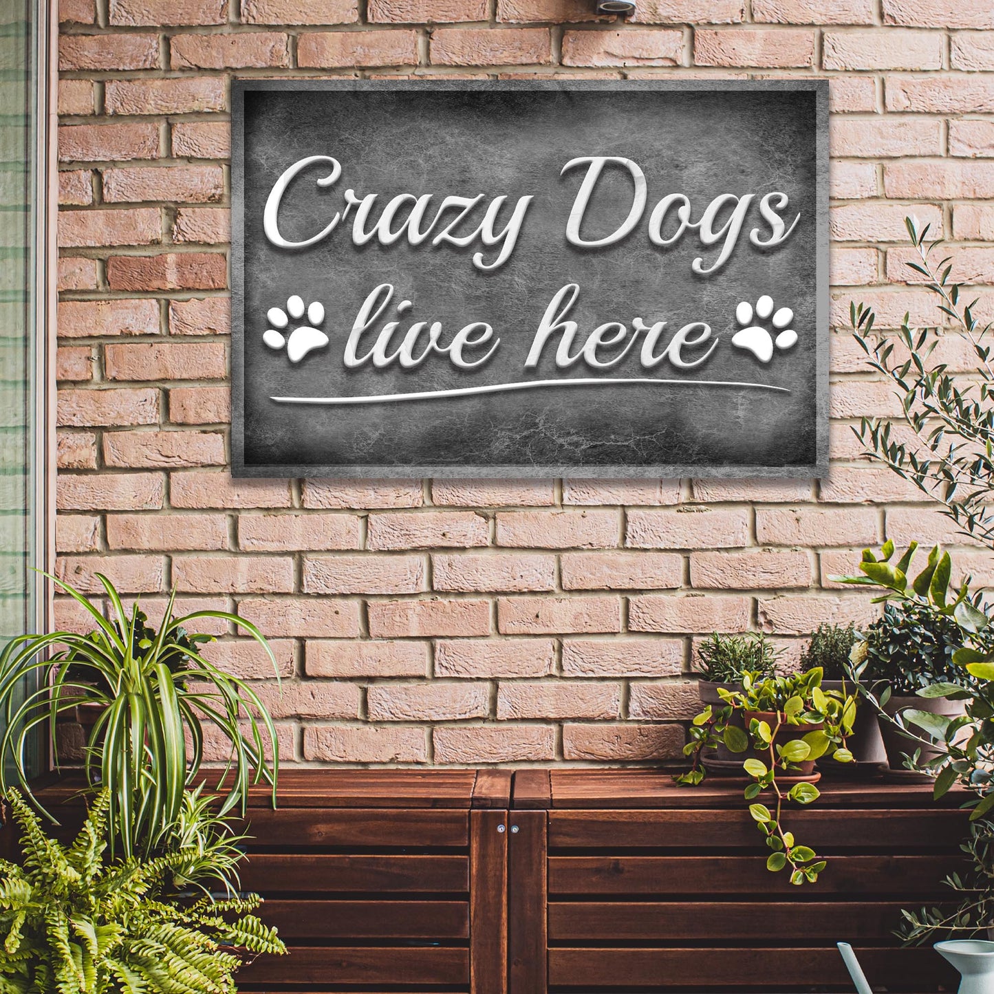 Crazy dogs live here canvas wall art funny dog lover home sign