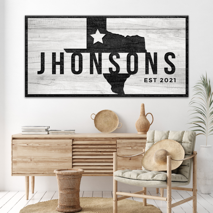 Personalized Texas family name rustic canvas sign for the home