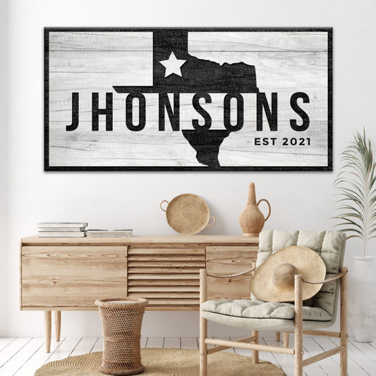 Personalized Texas family name rustic canvas sign for the home