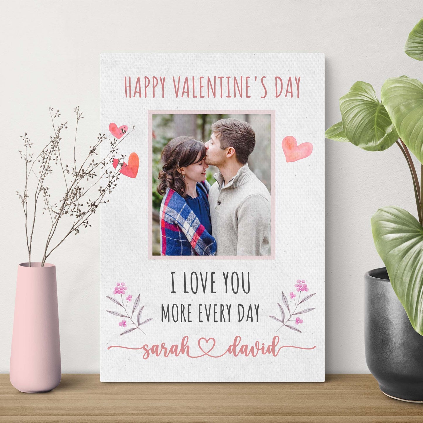 I Love You More Every Day romantic canvas wall art with distressed rustic finish