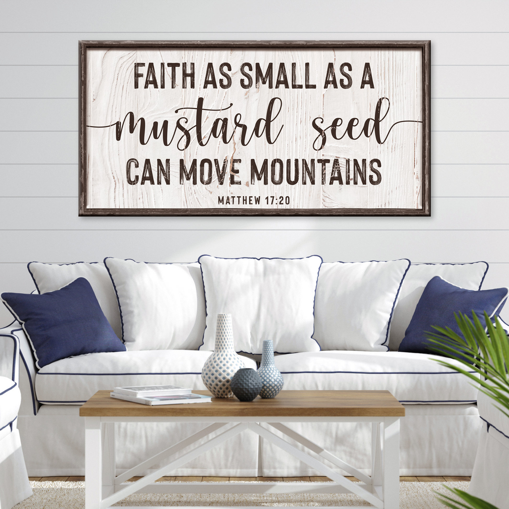 Matthew 17:20 faith can move mountains rustic word-art canvas sign