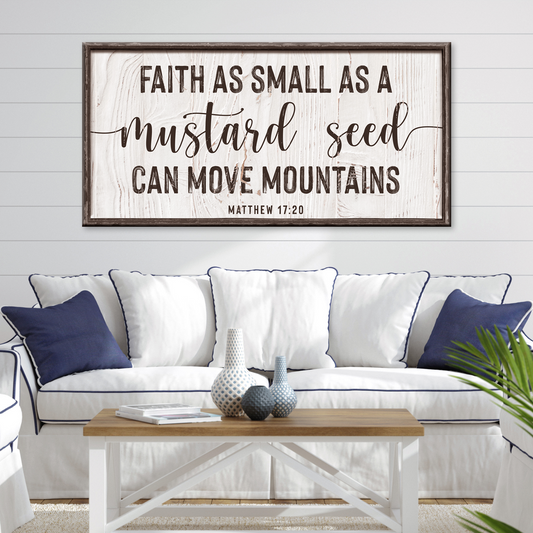 Matthew 17:20 faith can move mountains rustic word-art canvas sign