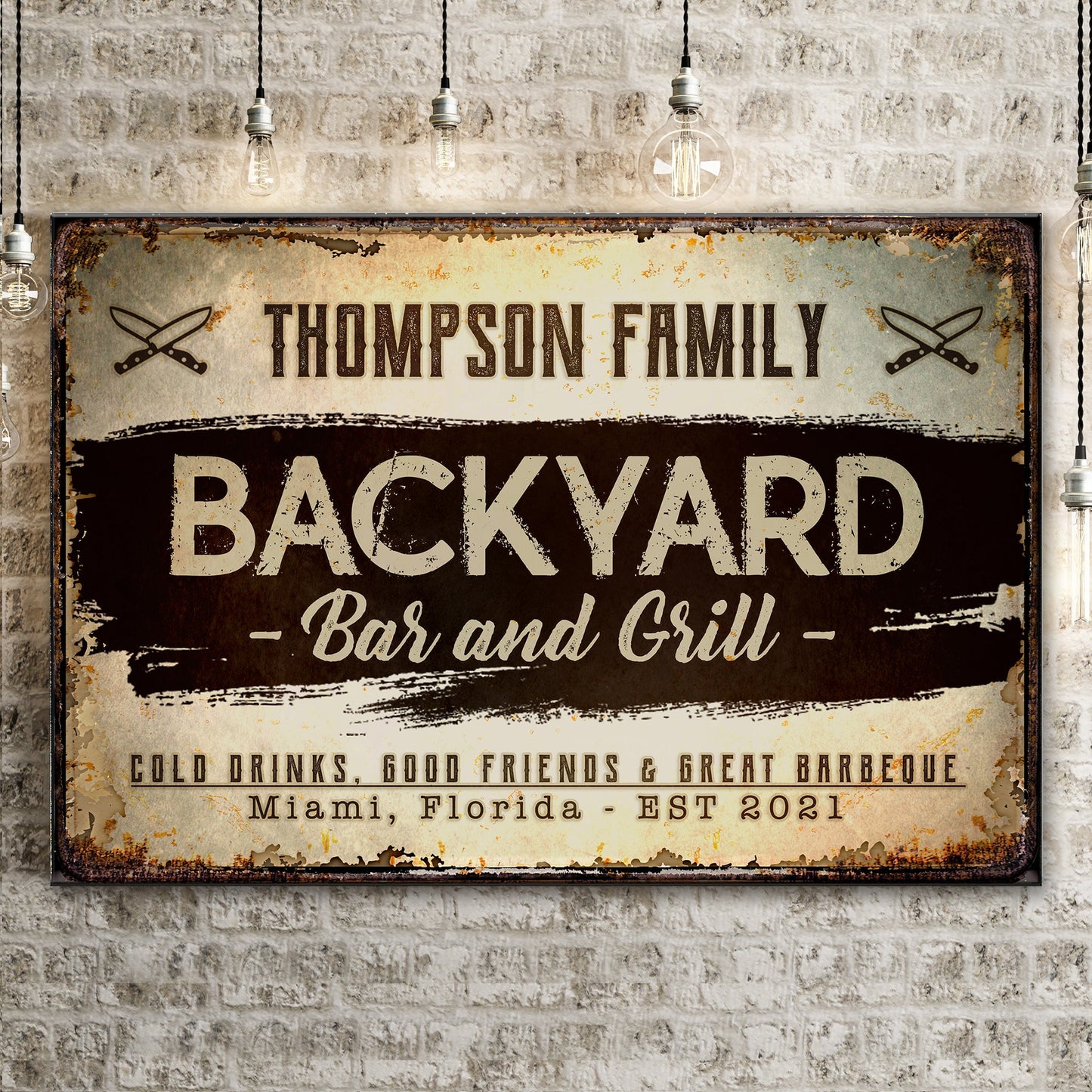 Backyard Bar And Grill Canvas Sign VIII