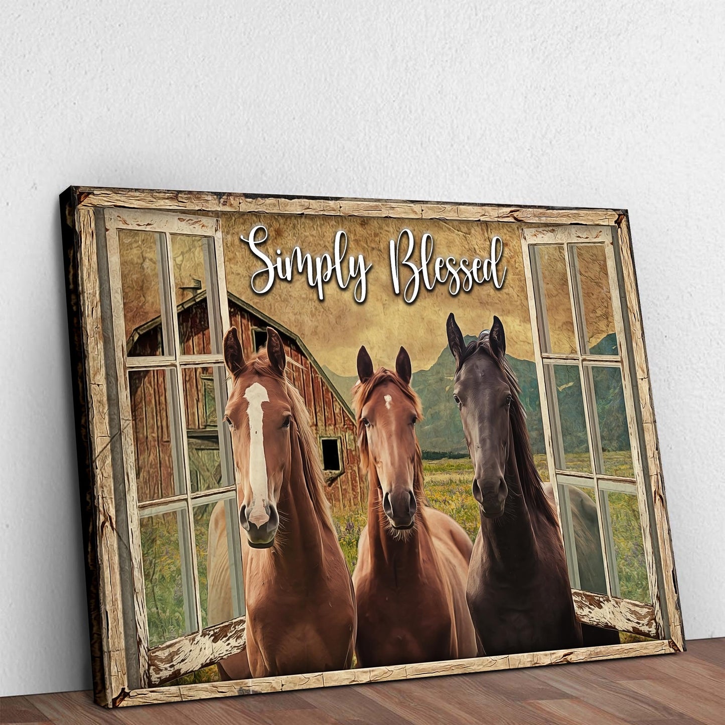 Simply Blessed Horse Farm Sign Canvas Wall Art
