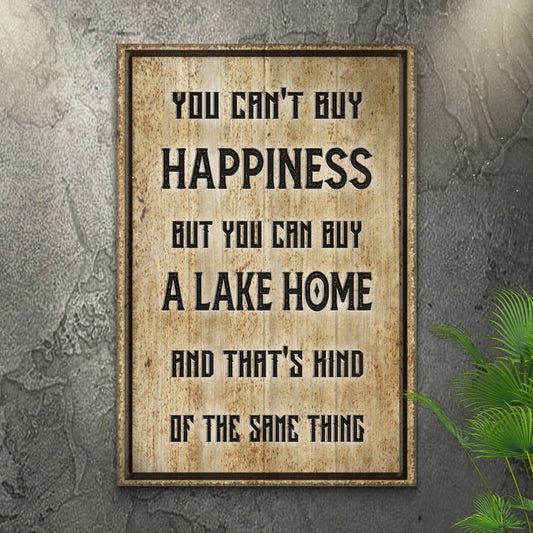 Lake home canvas wall art with rustic typography, ready to hang lake house decor