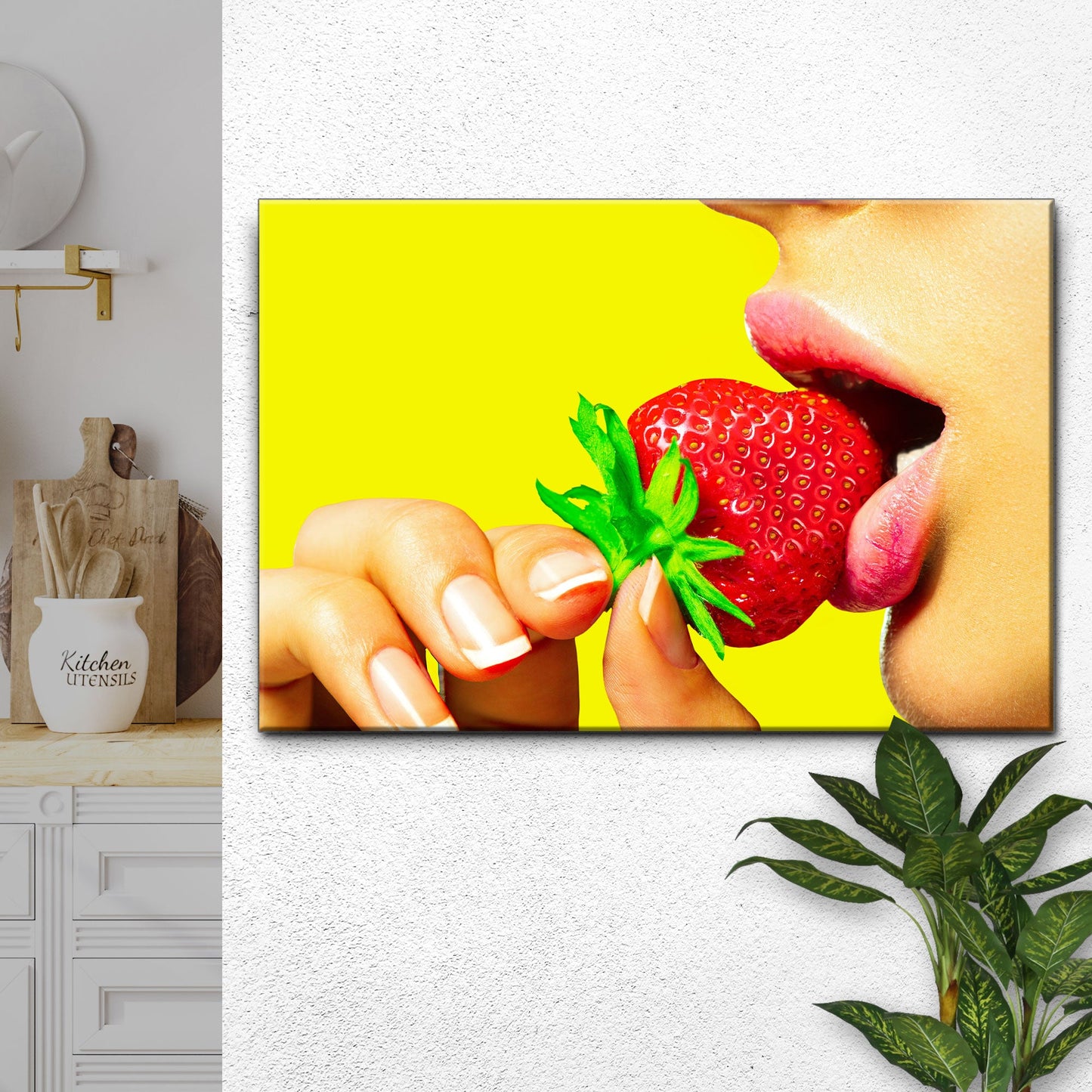 Strawberry Lips Pop Art Canvas Wall Art