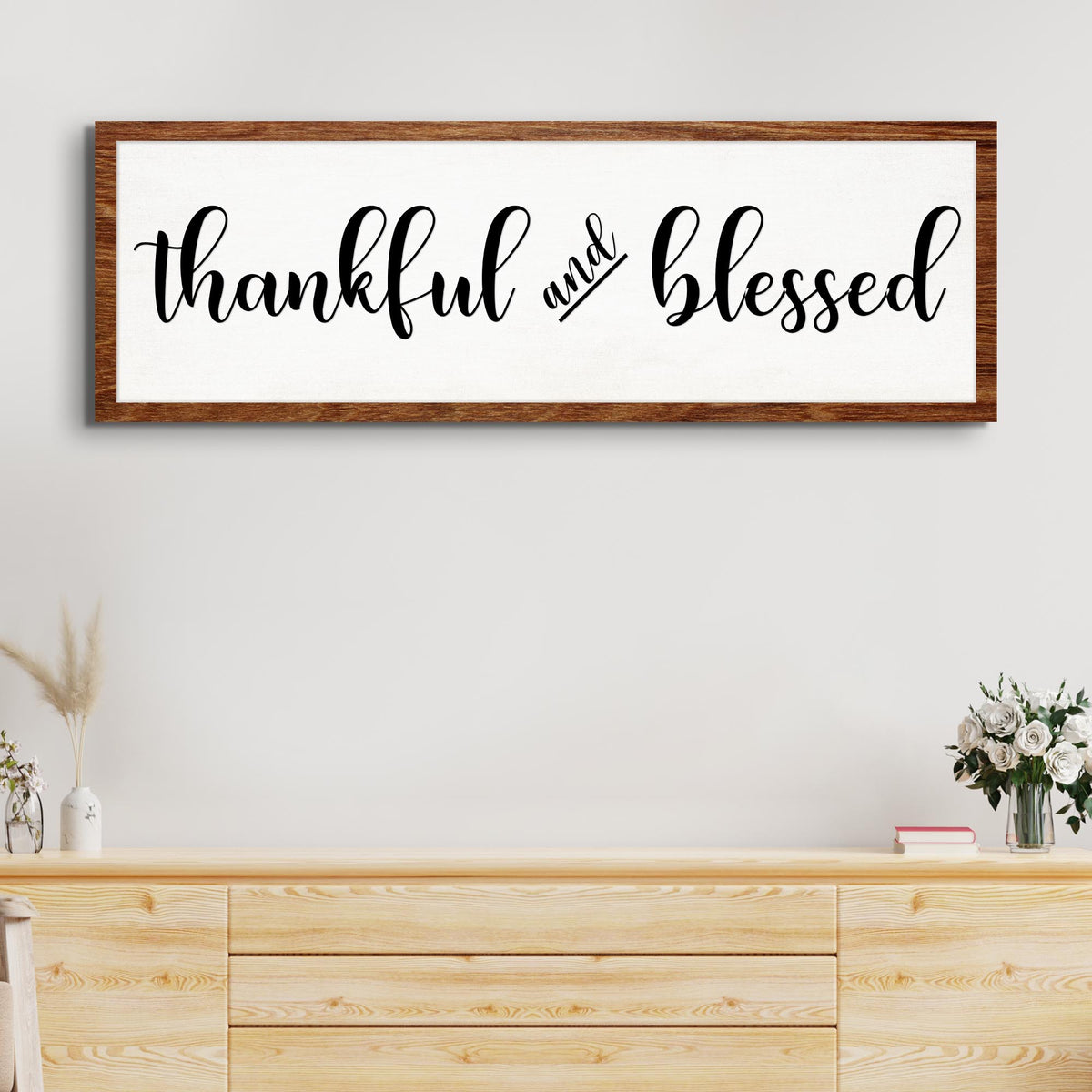 Thankful and Blessed Wood-Look Border canvas shown in a styled room setting, view 2