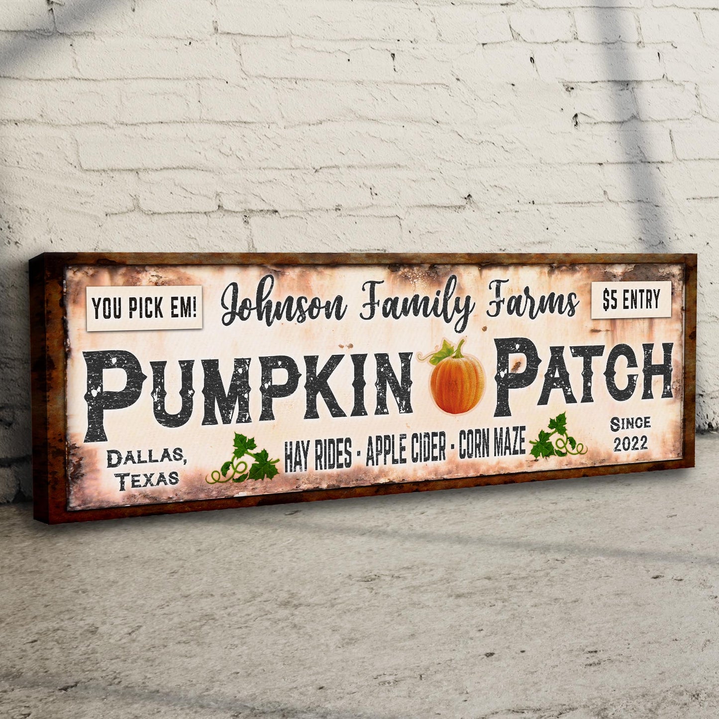 Family Farms Pumpkin Patch Canvas Wall Art Sign