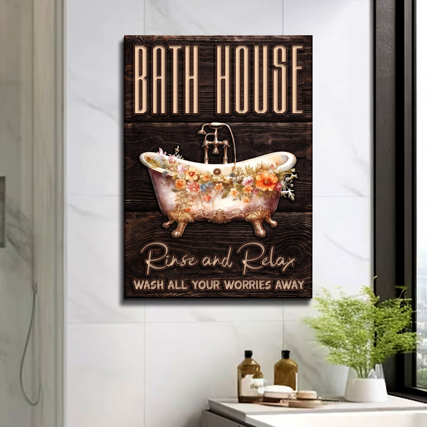 Rinse and Relax Bath House Canvas Sign
