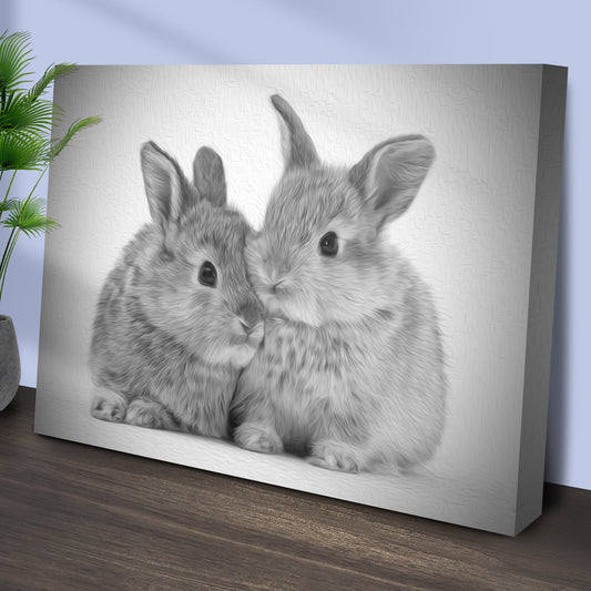 Gray rabbits sketch canvas wall art with soft monochromatic illustration