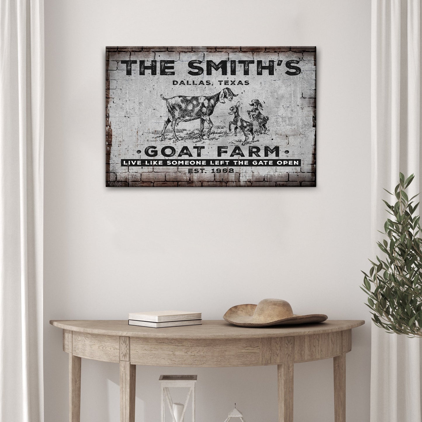 Goat Farm canvas wall art sign for homestead barn and farmhouse living room decor