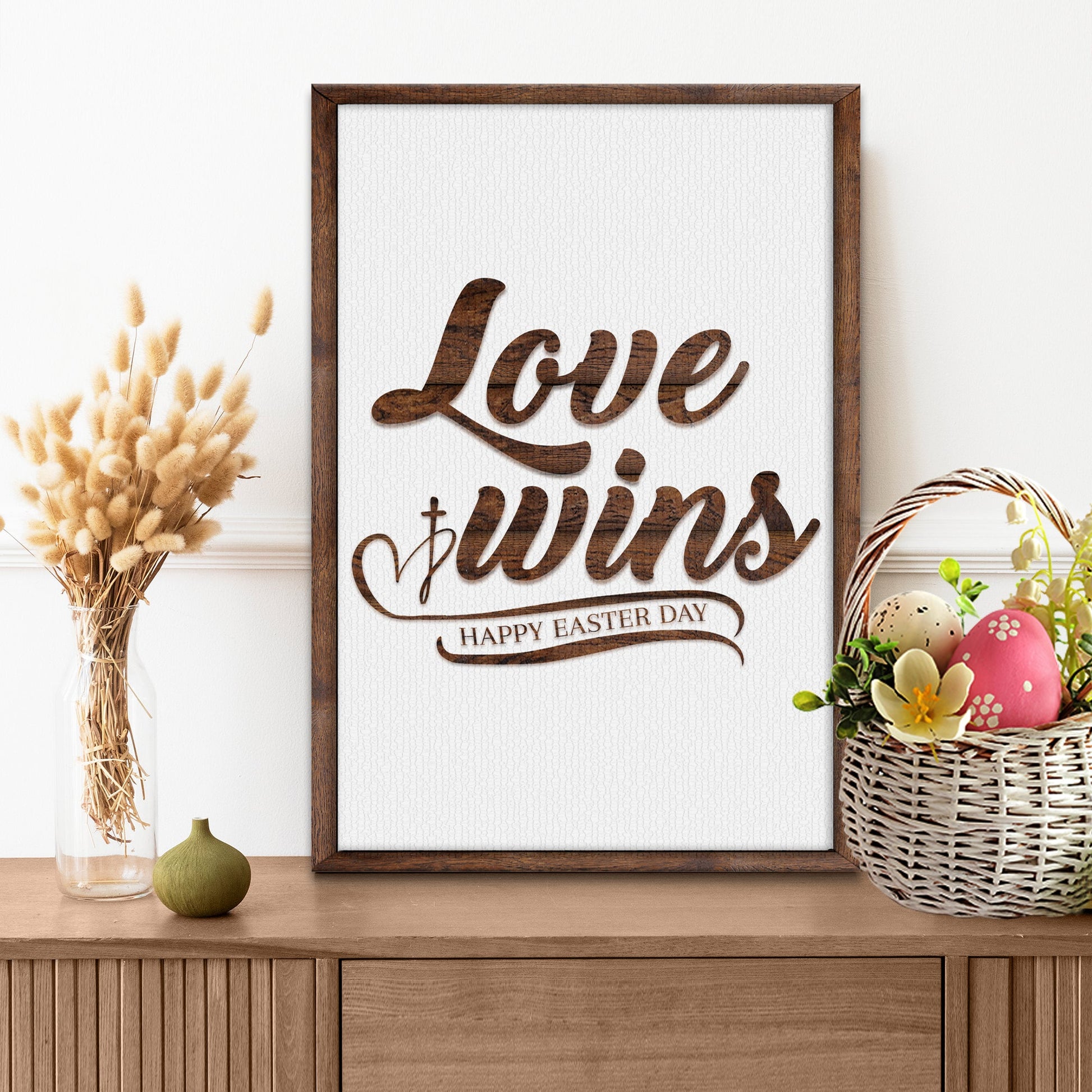 Easter Love Wins faith canvas sign with uplifting seasonal message