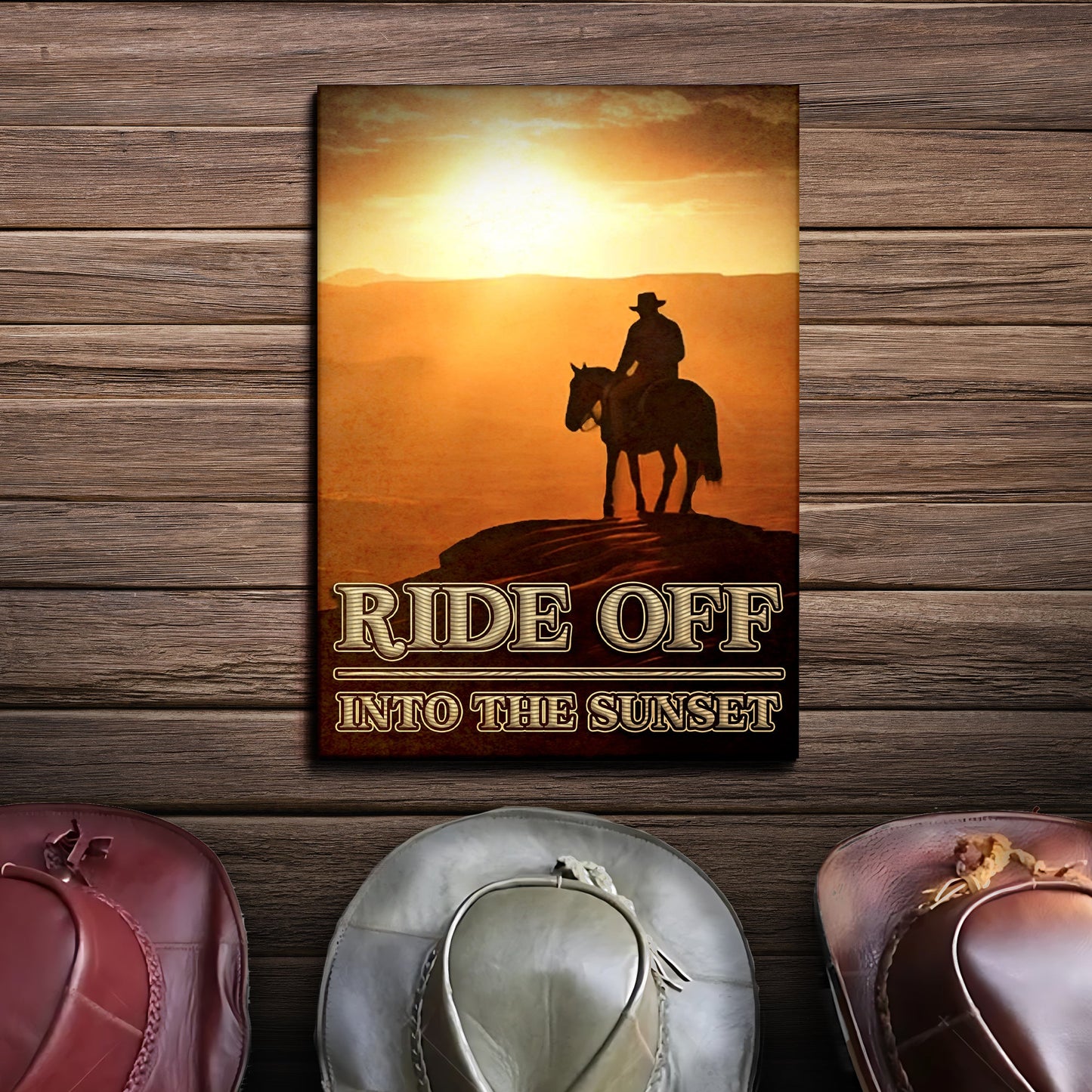 Ride Off Into the Sunset Western Canvas Sign