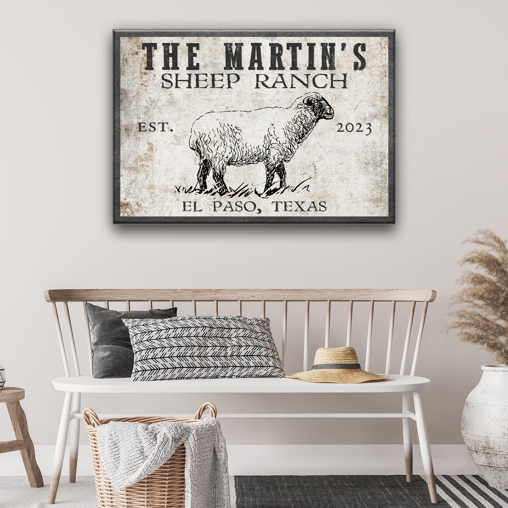 Sheep ranch canvas wall art with bold black-and-white sheep ranch design for farmhouse decor