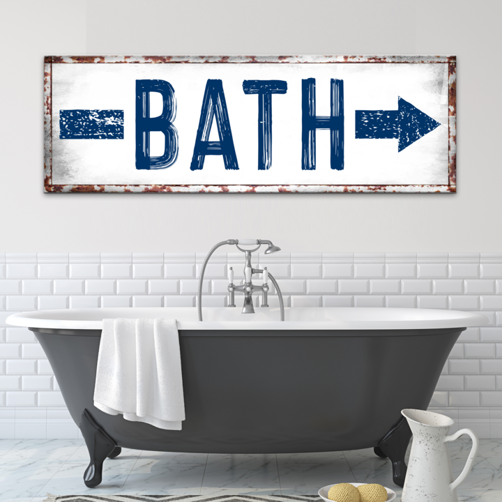 Bath Arrow Bathroom Canvas Sign