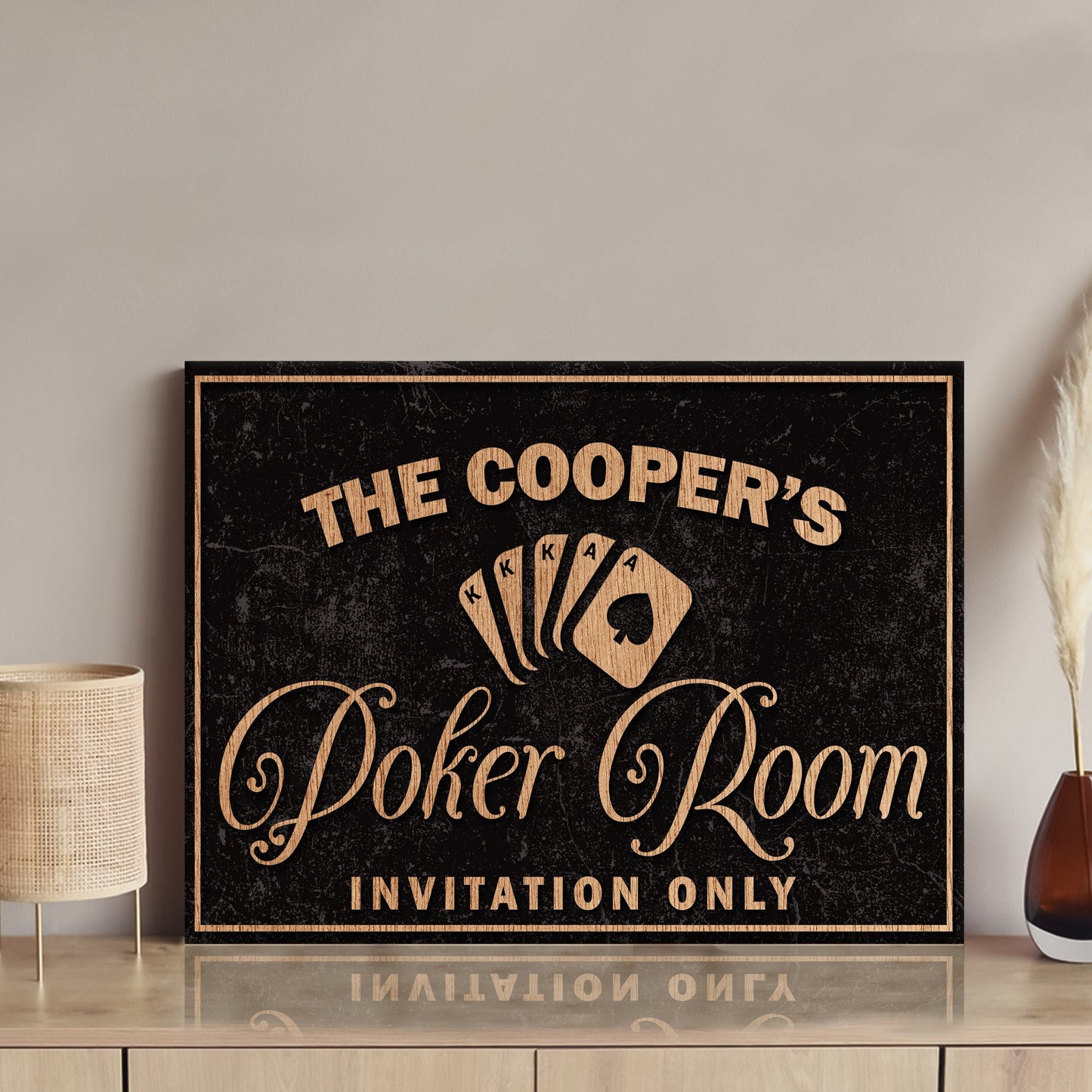 Invitation Only Poker Room Canvas Wall Art Sign
