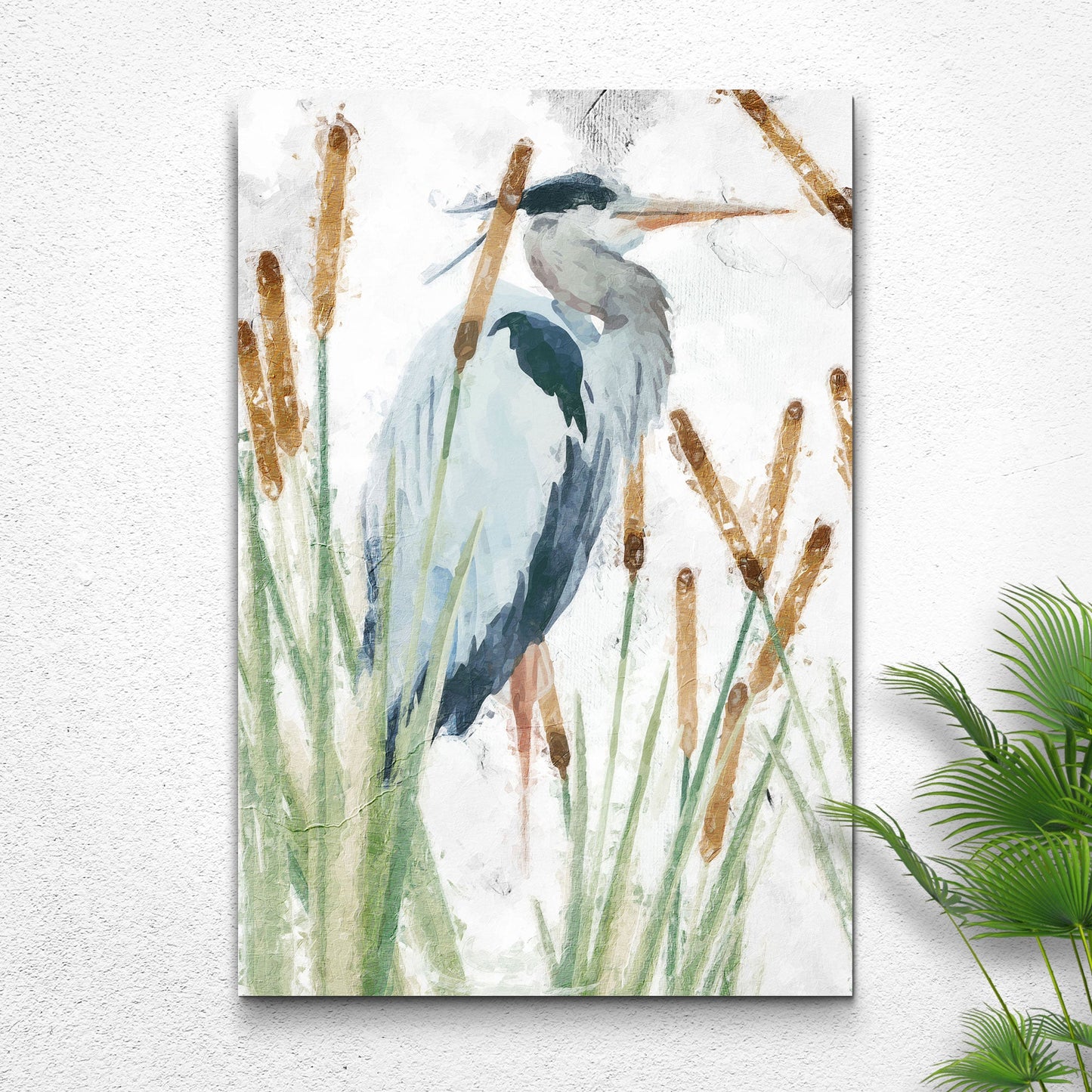 Heron in the Reeds Canvas Wall Art