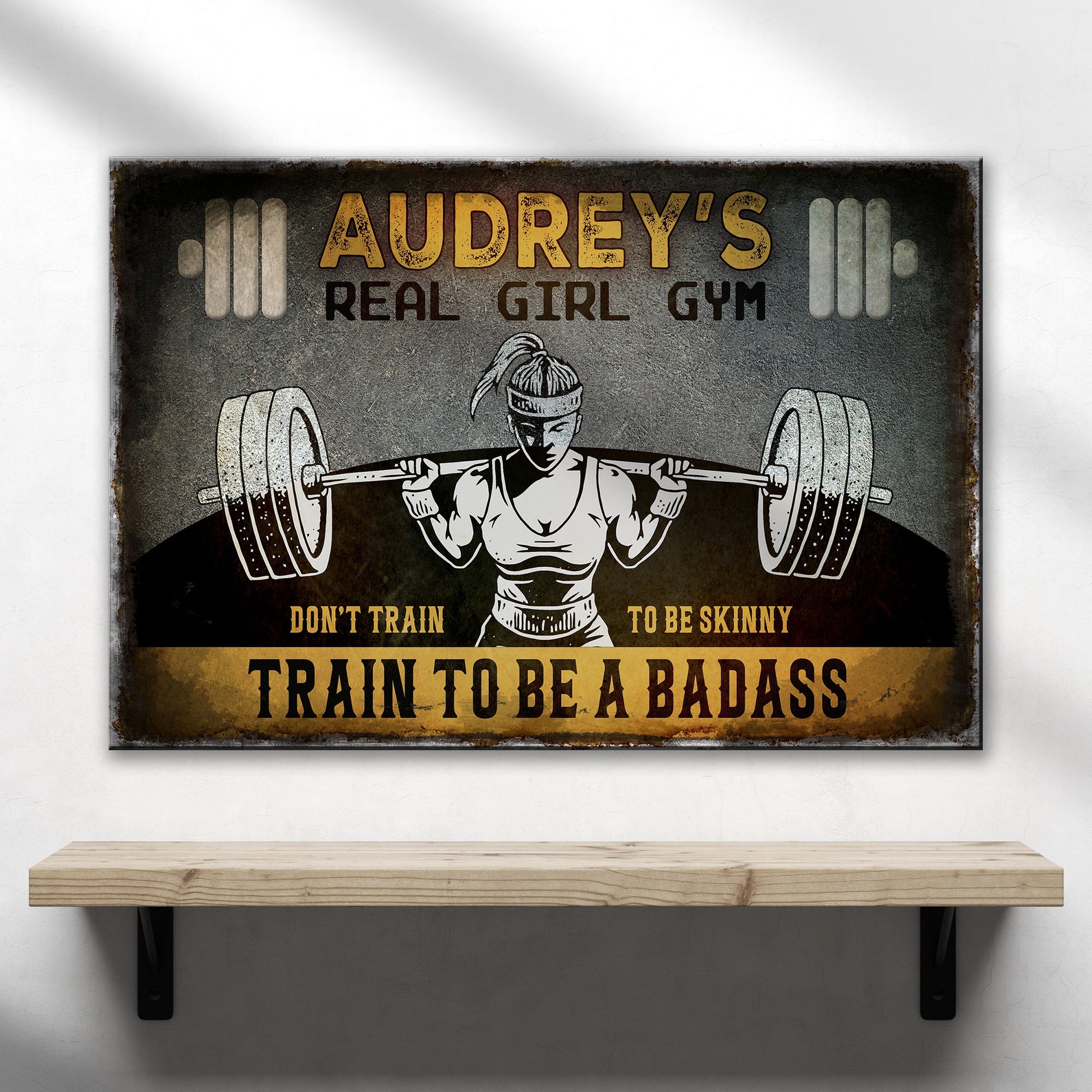 Bold gym motivational sign reading Real Girl Gym, home gym canvas wall art