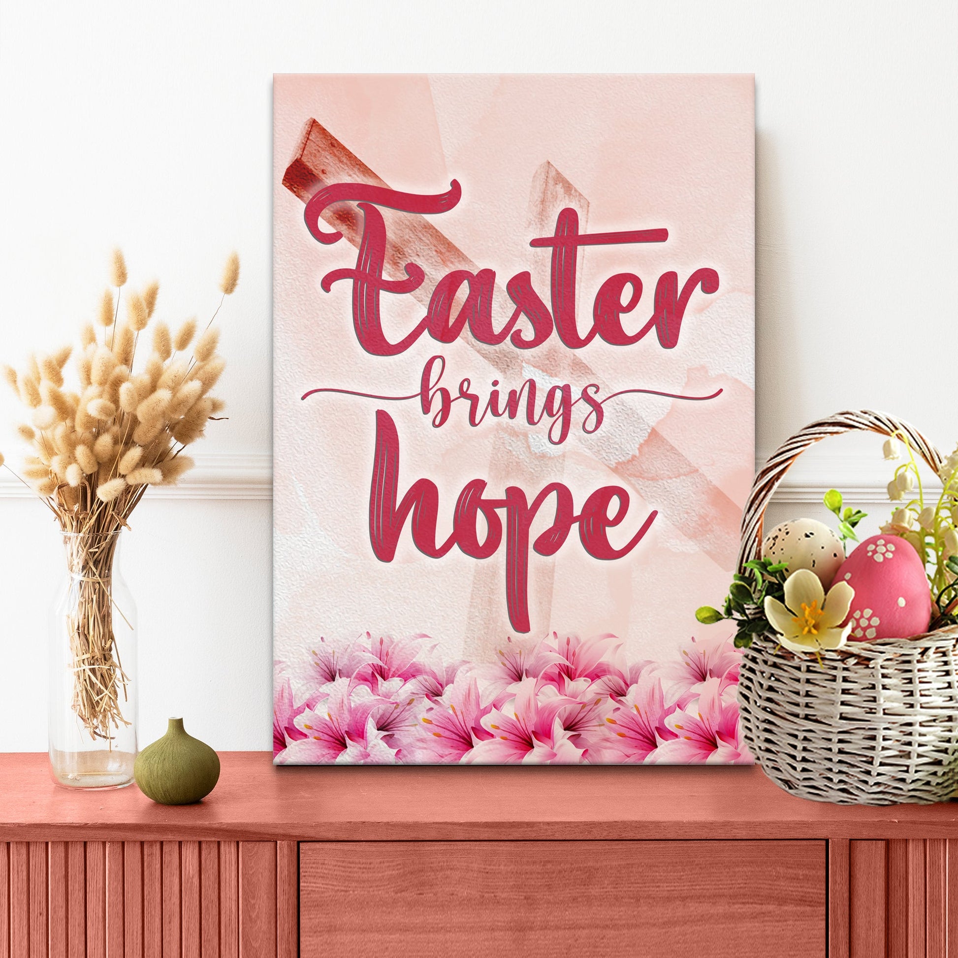 Easter Brings Hope canvas wall sign with warm devotional design