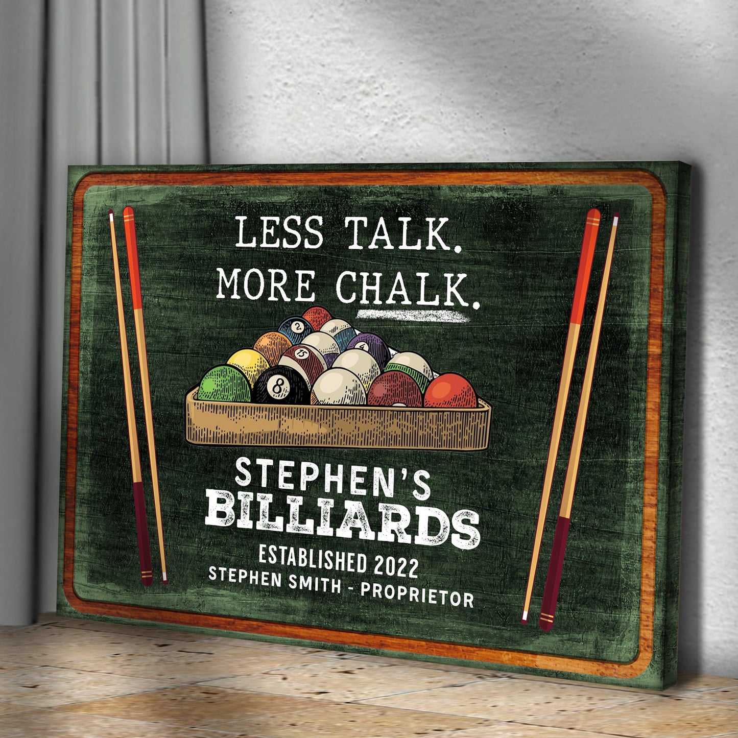 Less Talk More Chalk Billiards Canvas Sign II