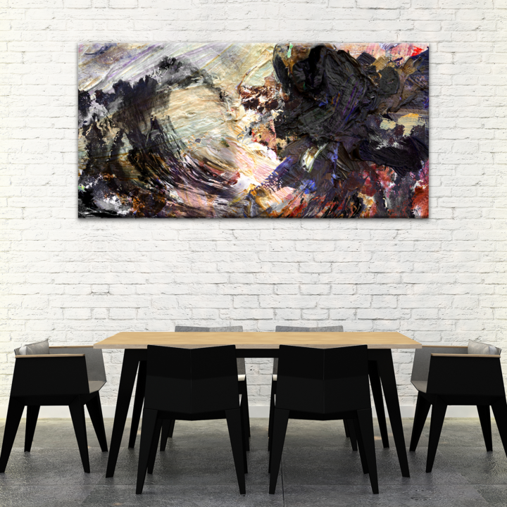 Waves abstract painting canvas wall art in dark, dreamy tones, ready to hang