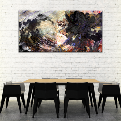 Waves abstract painting canvas wall art in dark, dreamy tones, ready to hang