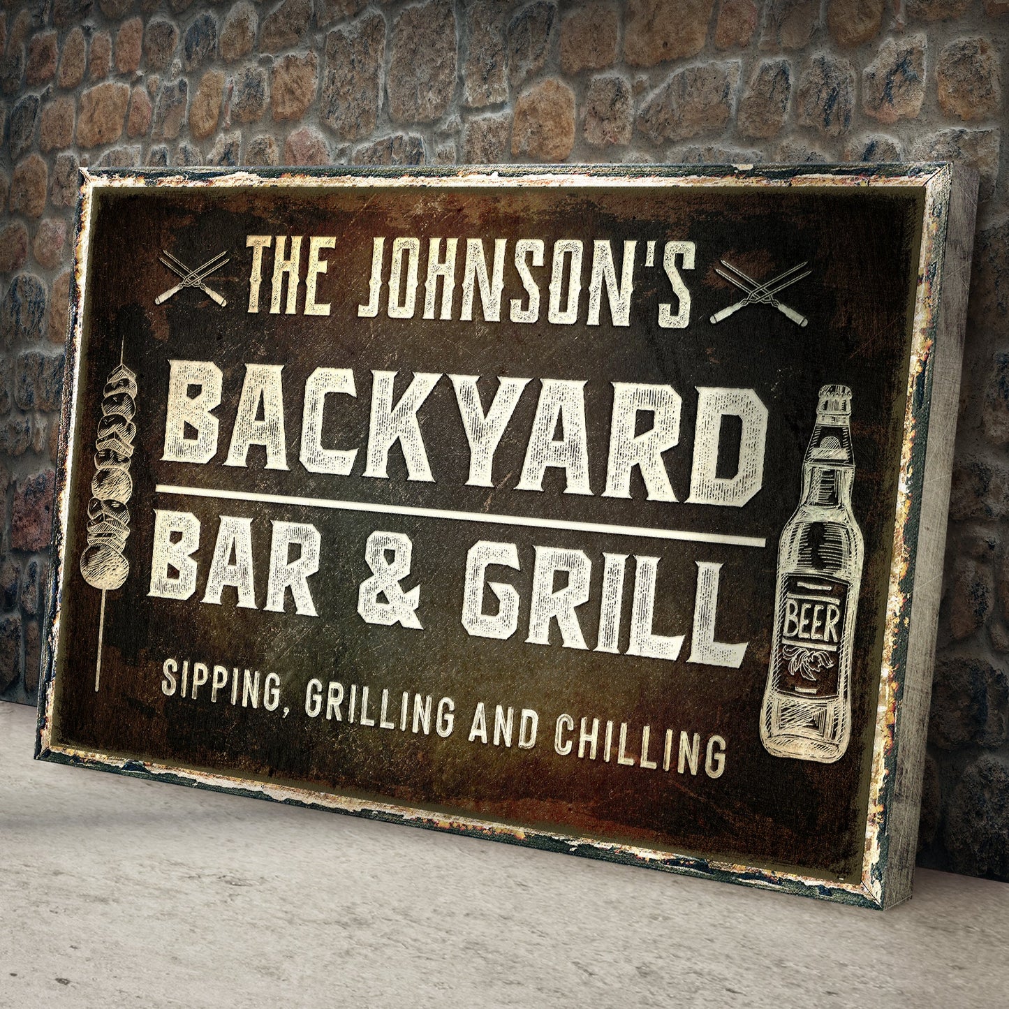 Backyard Bar And Grill Personalized Canvas Sign