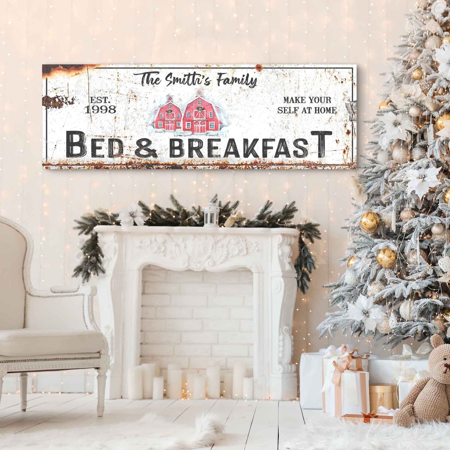 Christmas Bed And Breakfast Canvas Sign