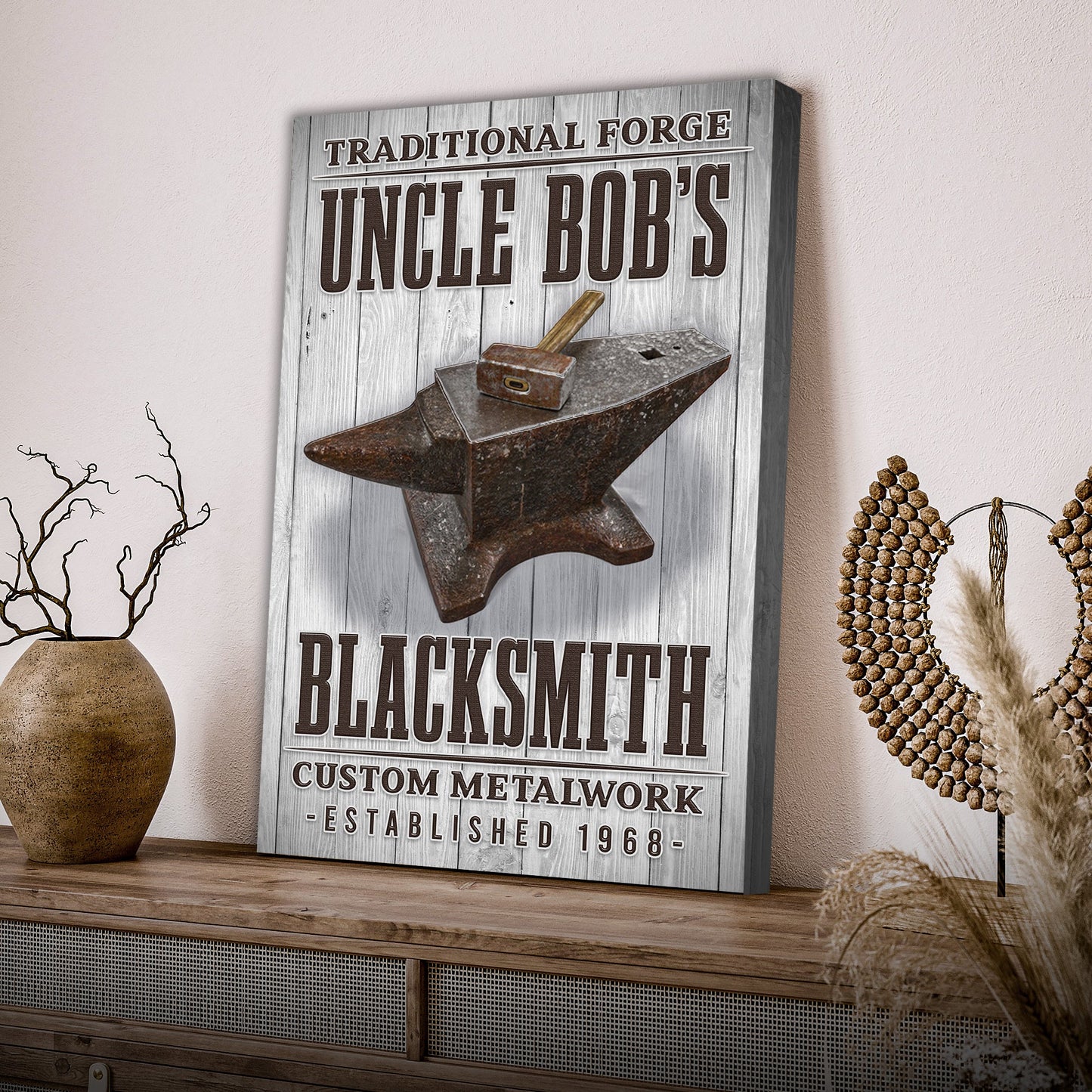 Traditional blacksmith forger canvas wall art - vintage craft workshop decor