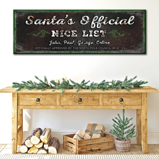 Santa's Official Nice List Christmas Canvas Sign