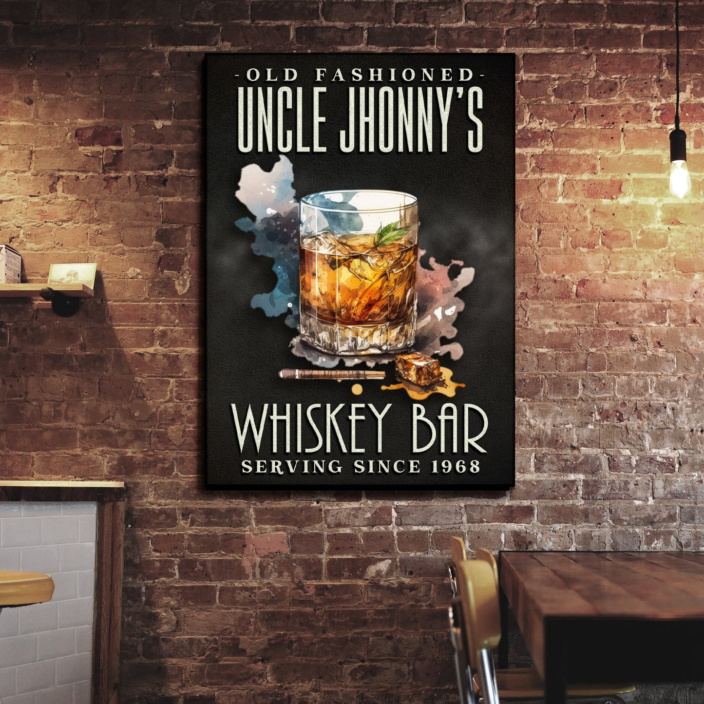 Old Fashioned Whiskey Bar Canvas Sign - Bar Wall Art