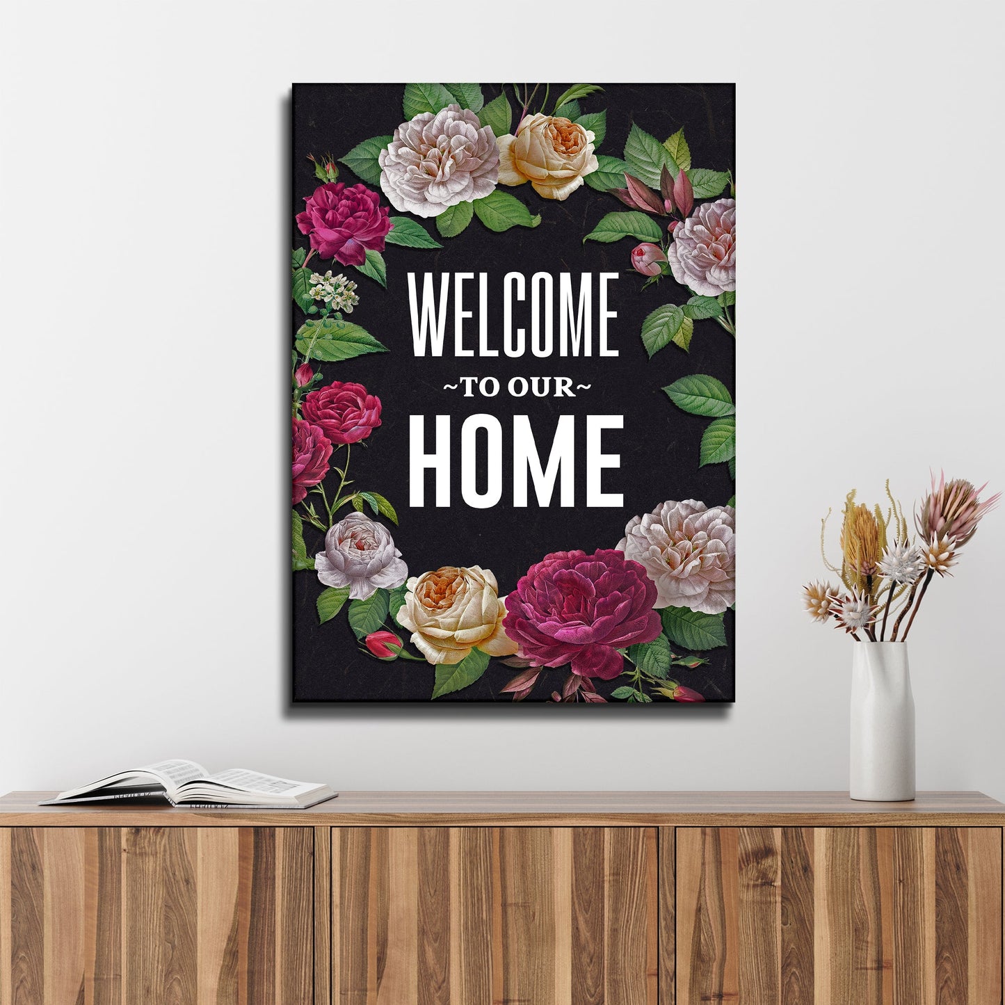 Welcome To Our Home Floral Entryway Canvas Sign