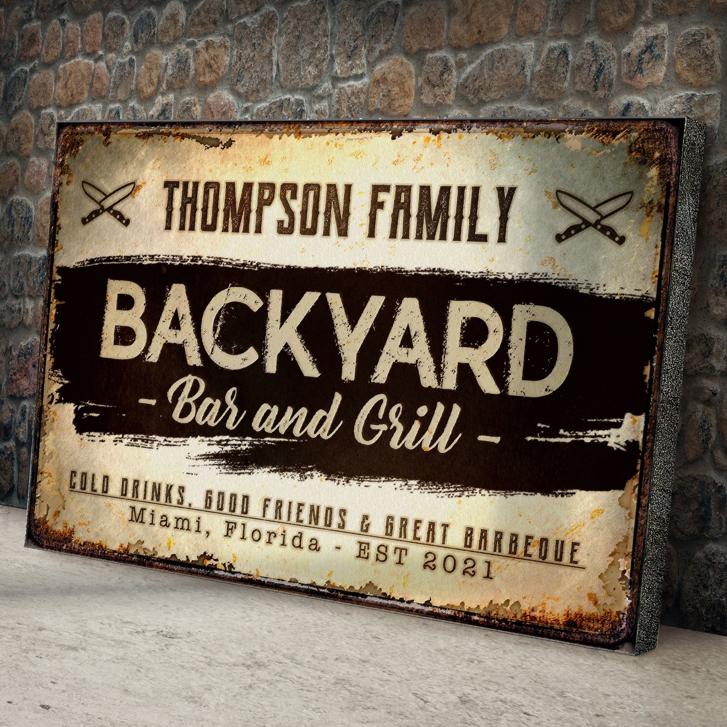Backyard Bar And Grill Canvas Sign VIII