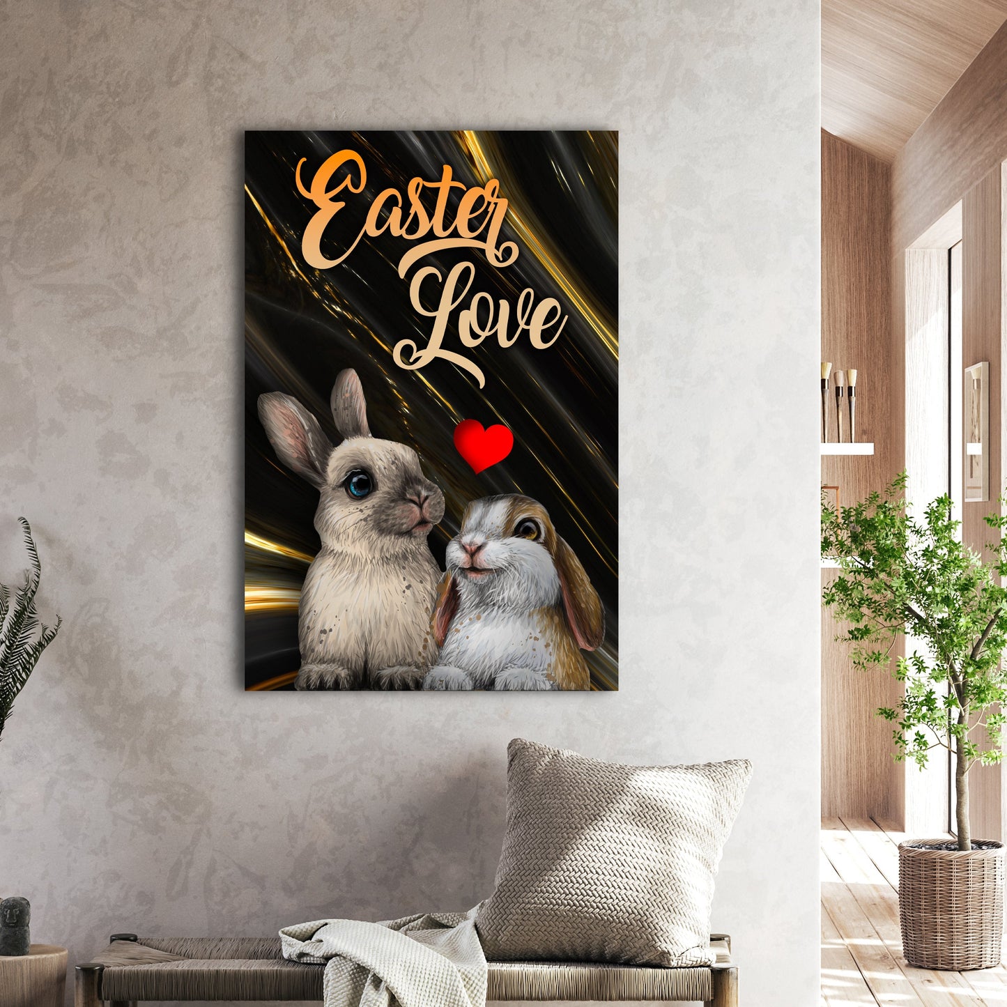 Easter Love canvas wall sign with pastel seasonal motifs