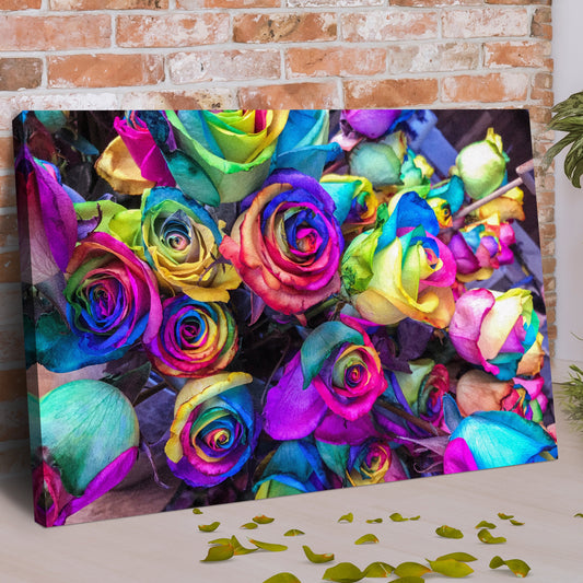 Rainbow Roses Floral Canvas Wall Art